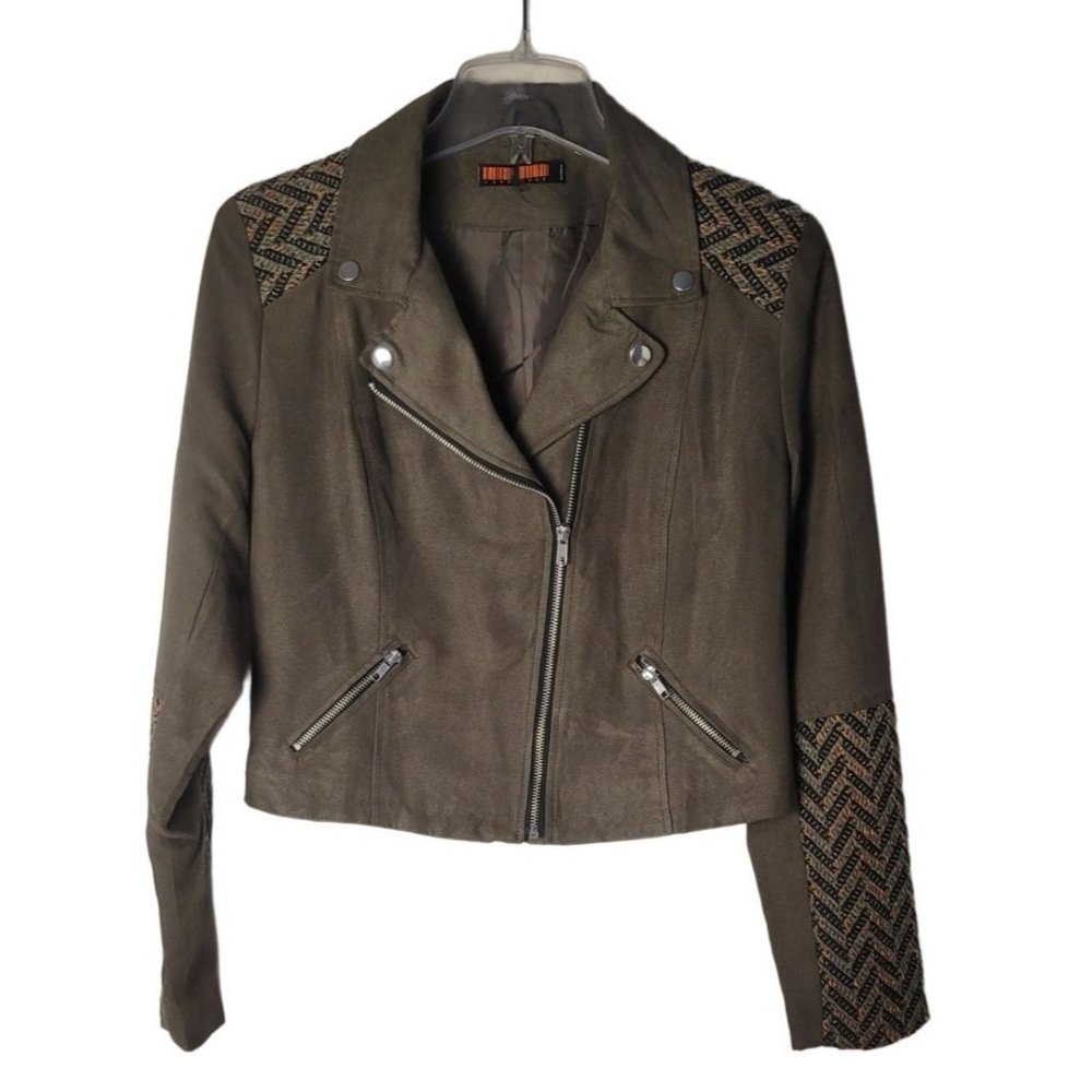 Love Tree Olive Green Jacket with Chevron Tweed Size Medium